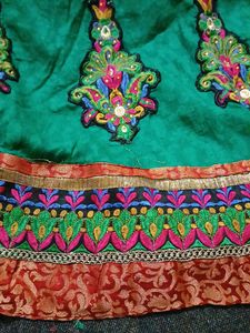 Girls Green Embroidered Dress