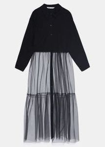 Black Mesh Tiered Maxi Dress