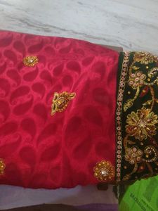 Embellished Red Saree with Gold Embroidery