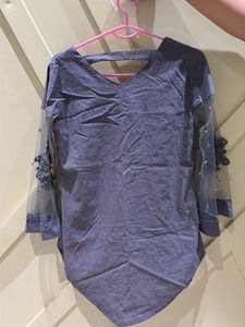 Stylish Grey Top with Net Sleeves
