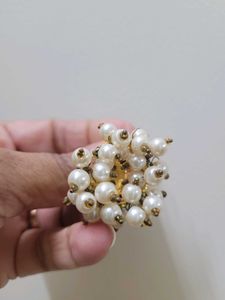 Golden Jhumka With White Beads