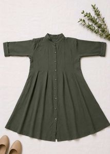 Olive Green A-Line Kurti Top With Pant Set