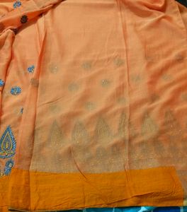 Orange Embroidered Silk Saree