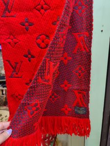 Authentic Louis Vuitton Red Wool Logomania Scarf