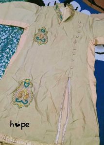 Elegant Beige Kurta with Green Skirt Set