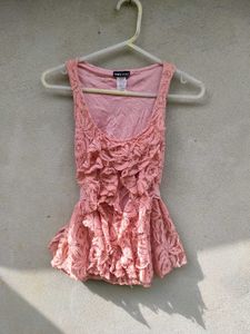 Vintage Y2k Pink Lace Ruffle Tank Top