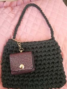 Chunky Knit Tote Bag with Embellished Pouch