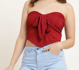 Red Bandeau Bow Crop Top