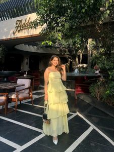 Yellow Tiered Strapless Maxi Dress