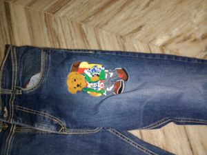 Blue Denim Jeans with Bear Patch