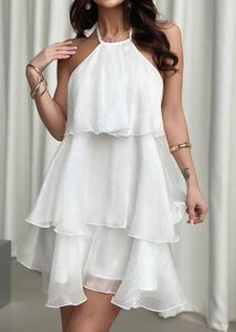 Newme white Tiered Halter neck Dress