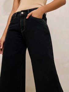 Black Wide Leg Denim Trouser