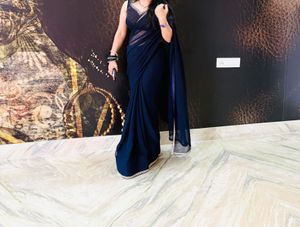 Elegant Navy Blue Georgette Saree