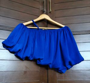 And Blue One Shoulder Waterfall Skirt Co-ord Set