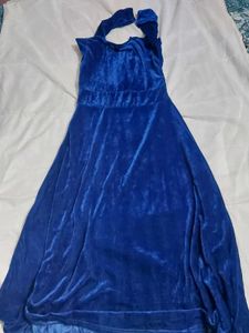 Elegant Royal Blue Velvet Maxi Dress
