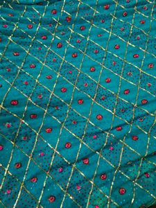Sparkling Teal Saree with Embellishments