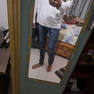 Men's Dark Blue Distressed Jeans – 34" Waist
