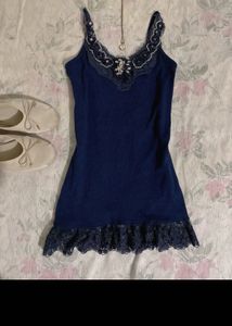 Charming Blue Lace Trim Cami Top