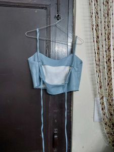 Synthetic Leather Lace Back Top