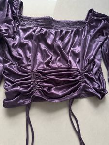 Purple Ruched Square Neck Top