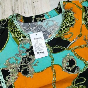 Vibrant Print Kurta with Lace Trim