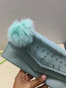 Cute Blue Wallet with Pom Po