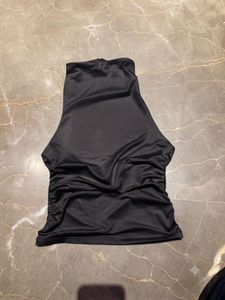 Chic Black Ruched Turtleneck Top
