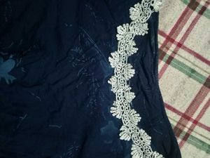 Elegant Navy Blue top with Lace Trim