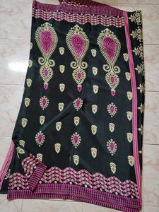 Black Saree with Pink Motifs