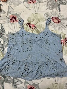 Light Blue Eyelet Ruffle Tank Top