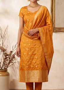 yellow banarasi Kurta Set with Dupatta