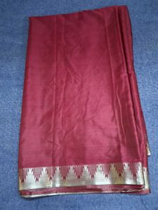 Elegant Maroon Saree with Silver Border