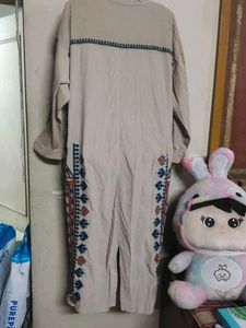 Embroidered Suede Ethnic Dress for Early Winter
