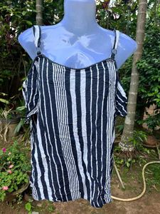Chic Striped Cold Shoulder Top