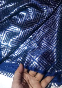 Navy Blue Silver Print Hosiery Fabric