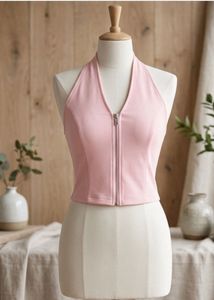 Pink Halter Neck Zip Top