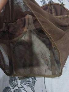 Brown Mesh Corset Top with Chain Straps