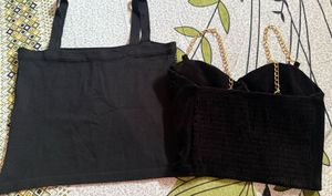 Black Velvet &amp; Rhinestone party Tops (set of 2)