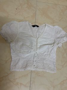 White Broderie Anglaise Crop Top