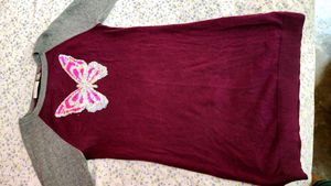 Burgundy Sweater with Butterfly Design