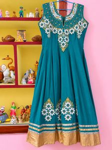 Teal Embroidered Anarkali Kurta Pant