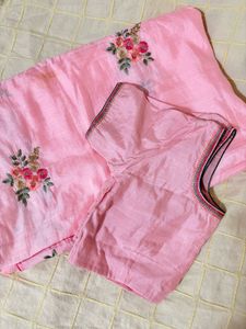 Elegant Pink Embroidered Saree with Blouse