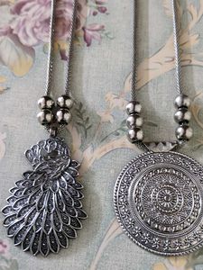 Boho Oxidized Silver Peacock & Mandala Necklaces