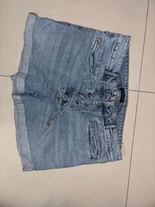 Light Wash Denim Lace-Up Shorts