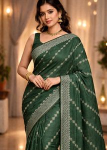 Elegant Green Saree with White Print