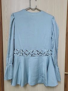 Elegant Blue Satin Peplum Top