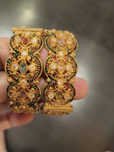 Elegant Gold Bangles with Multi-colored Stones