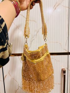 Luxury Gold Beaded Fringe Party Shoulder Bag