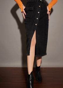 Trendy Denim Button-Front Midi Skirt