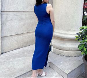Stunning Blue Ribbed Bodycon Dress